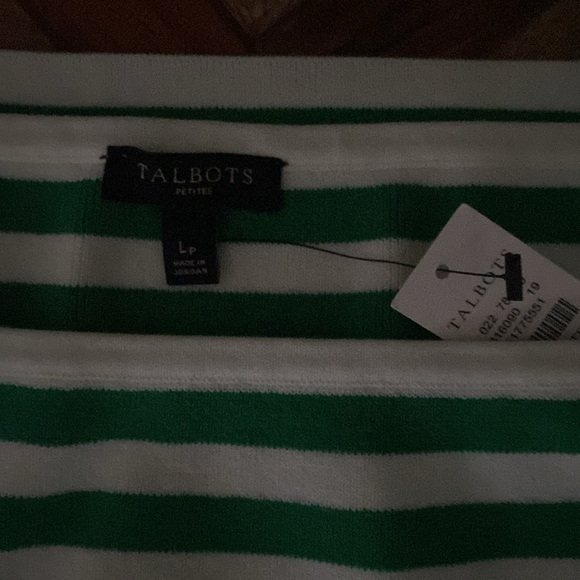 Talbots green/white boat neck sweater- Large petite - Picture 4 of 5